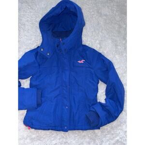 Hollister CA Adult Sz. M Blue W/pink Zip Hooded Winter Jacket. Exc. Condition